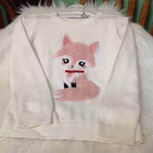 THE CHILDREN PLACE  GIRLS 5T WHITE SWEATER WITH PINK FOX ADORABLE.